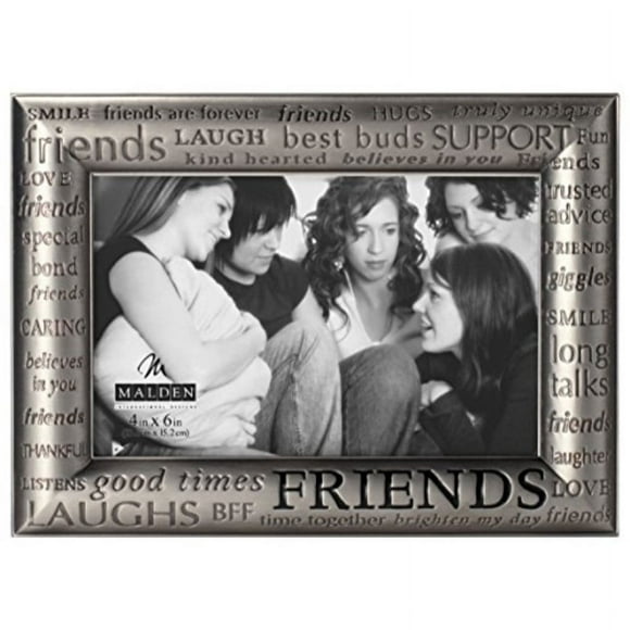 Malden International Designs Modern Pewter Metal Diecast Friends Expressions Picture Frame, 4x6, Silver