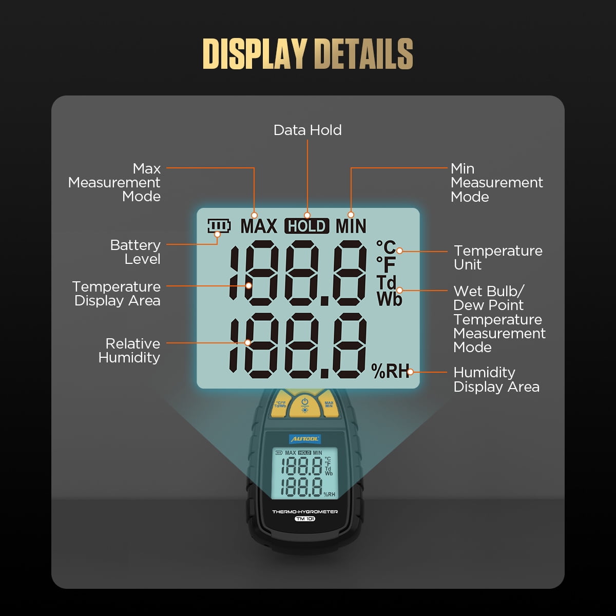 AUTOOL TM101 Digital Thermohygrometer Indoor Thermometer & Hygrometer Temperature Humidity Meter Sensor Monitor Tester for Home Greenhouse Baby Room Office