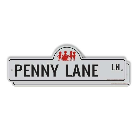 Penny Lane (2 Pack) Plastic Street Sign - 6 Inch X 18 Inch Gift Rock & Roll Music Street Sign Landmark History Fan British Decor Iconic Song
