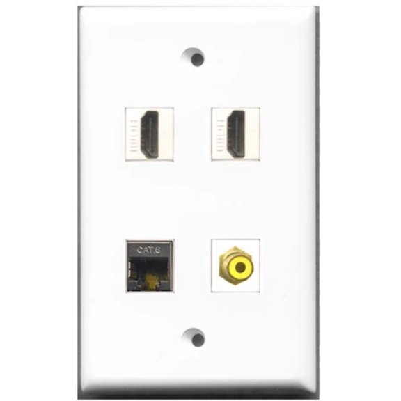 RiteAV - 2 Port HDMI 1 Port RCA Yellow 1 Port Shielded Cat6 Ethernet Wall Plate