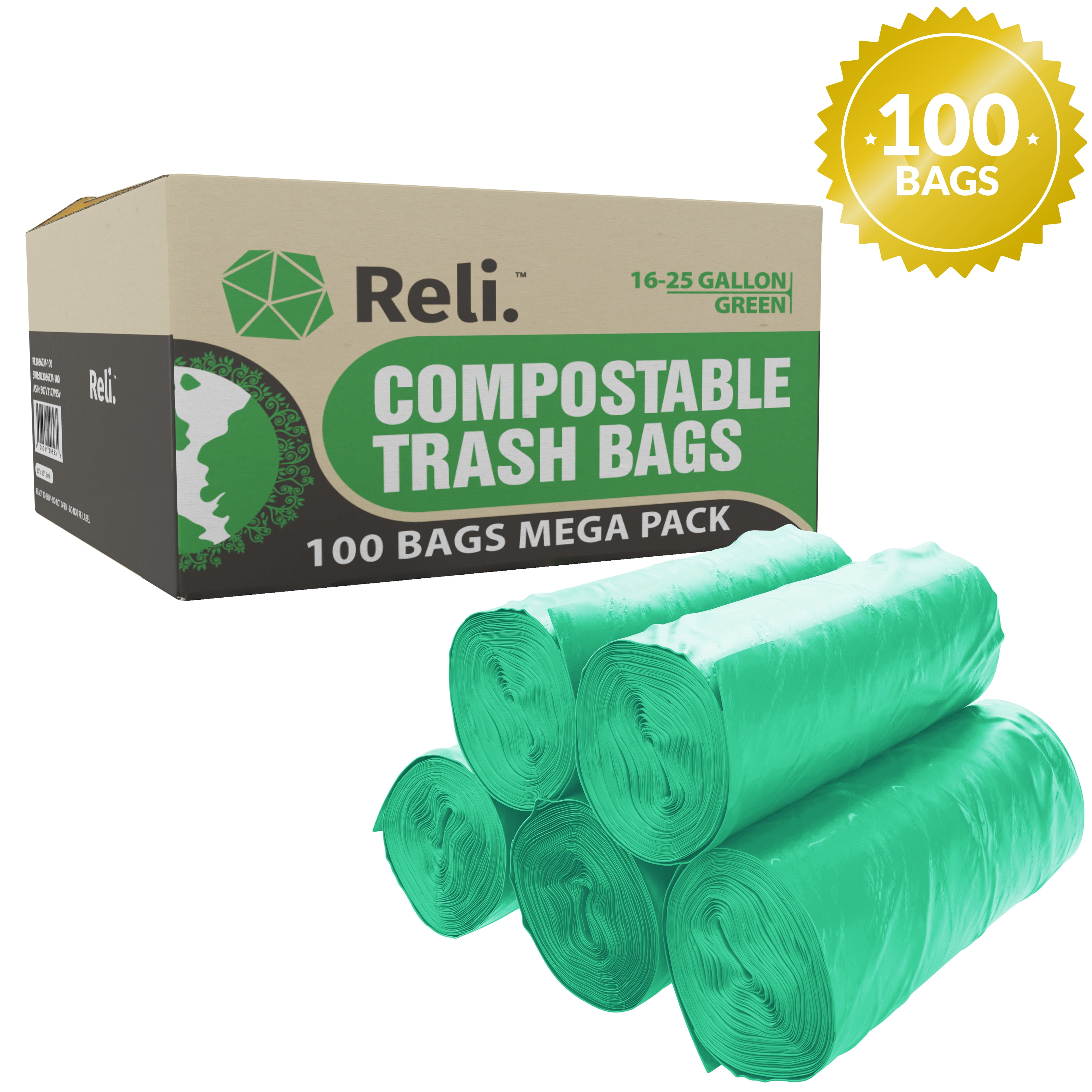 Green Reli 40-45 Gallon Biodegradable Trash Bags Wholesale 250 Count 