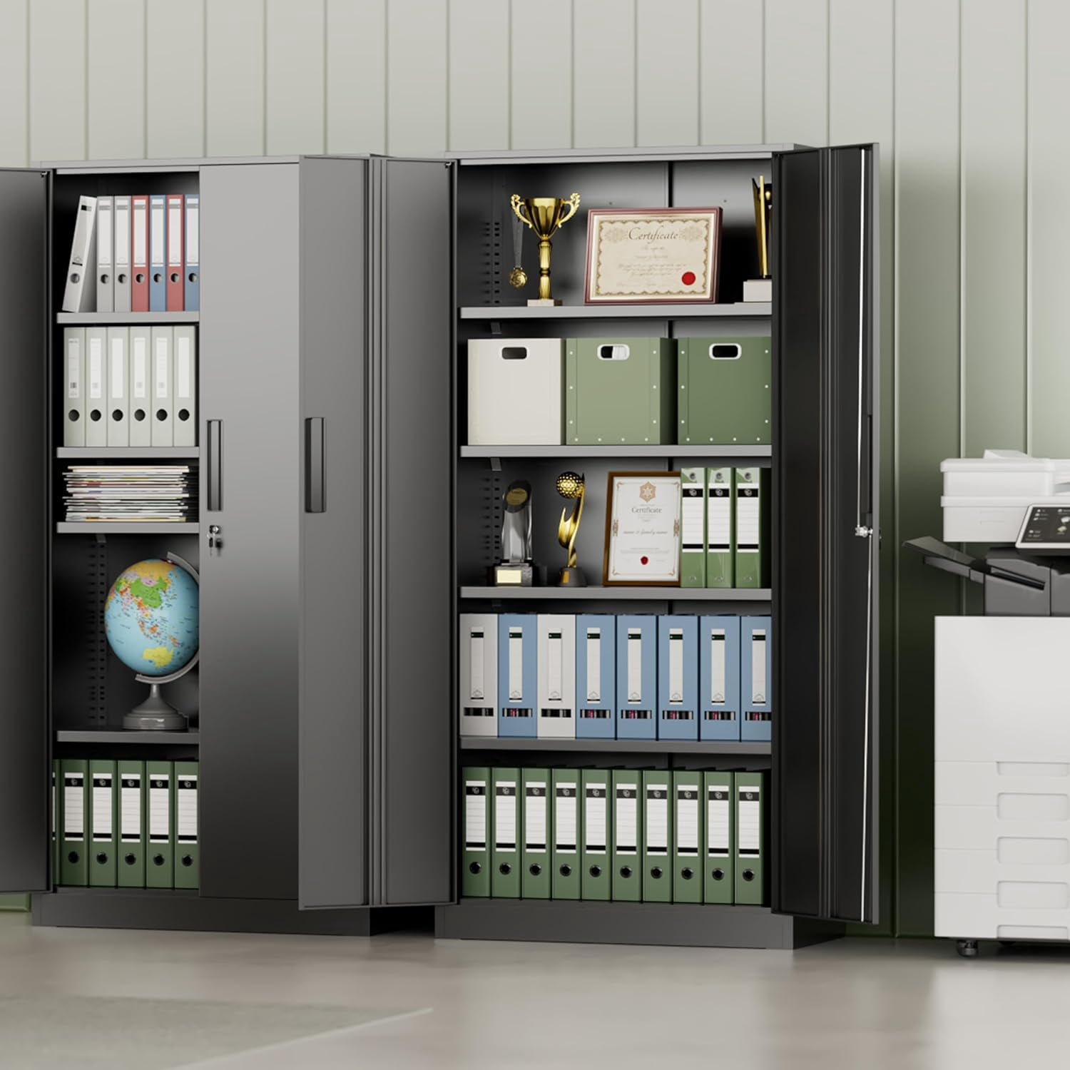 SOLAURA Garage Storage Cabinet, 71" H Metal Storage Cabinet with Locking Doors, Black Storage Lockers with Adjustable Shelves for Office, Home, and Garage