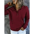 thumbnail image 2 of Amoretu Women's Long Sleeve Hoodies Button up Hooded Loose Shirt, Wine Red XL, 2 of 5