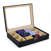 Tie Display Case for 12 Ties, Belts, and Men's Accessories Black Carbon Fiber Storage Box