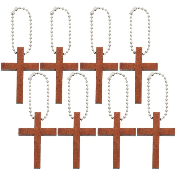 20 Pcs Cross Key Wooden Keychain Pendant 4.20X2.80X0.50CM Brown
