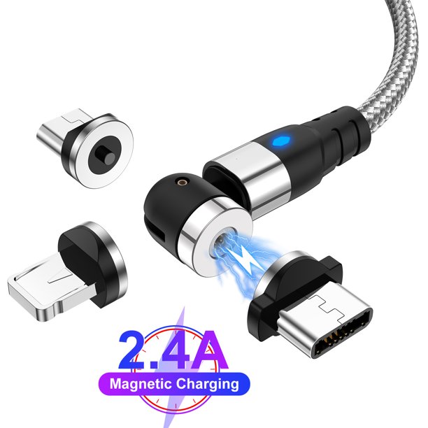 USLION 540° Magnetic Fast Charging Cable LED 3 in 1 Cell Phone Charger