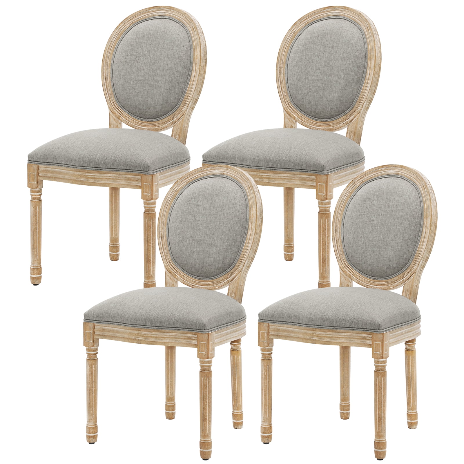 King Louis Back Side Chair Set of 2 Upholstered Linen Dining Room Chairs Light gray French Country Dining Chairs