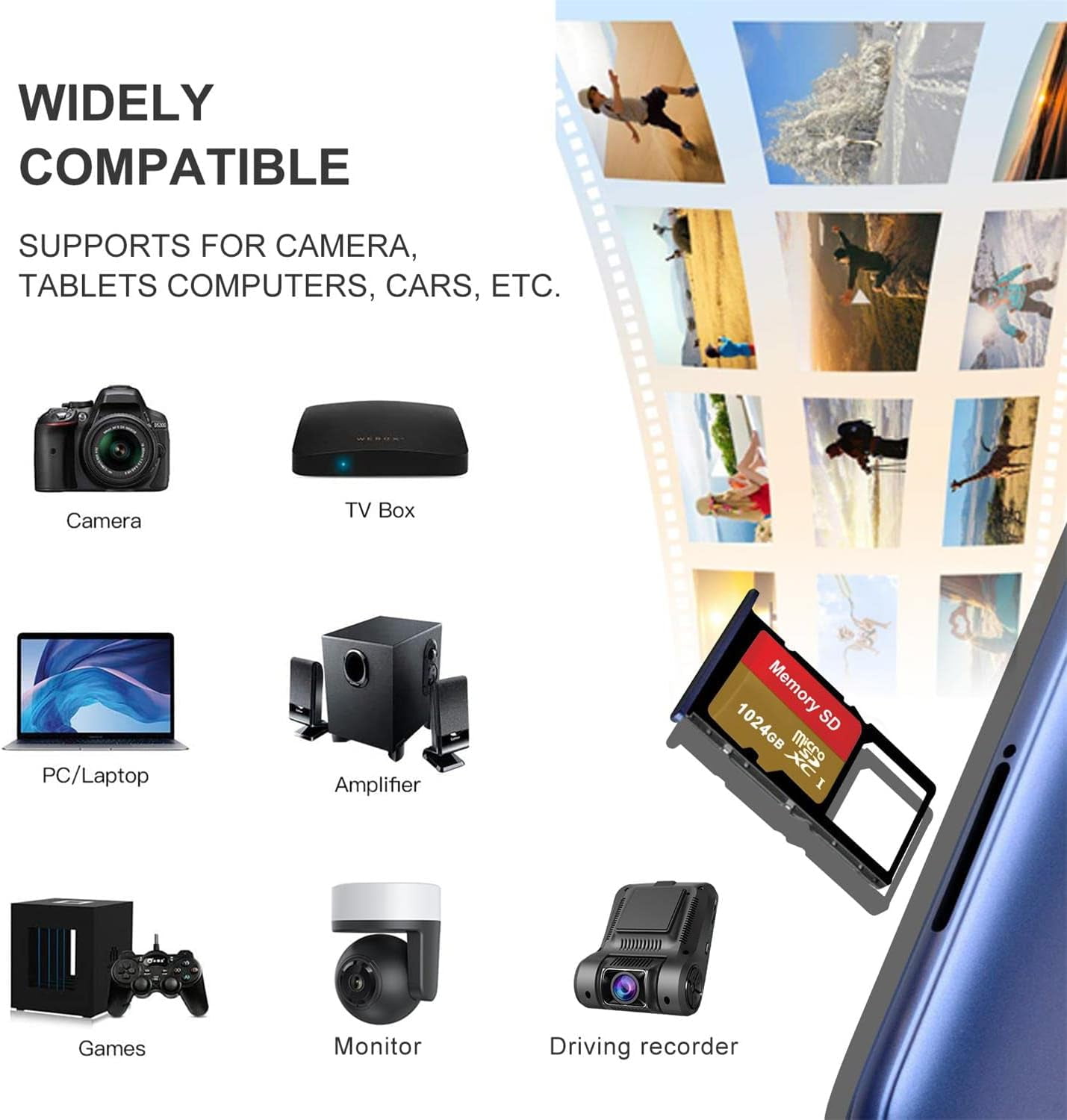 Micro SD Card 1024 TF Card Class 10 Micro SD Memory Cards 1024 High Speed with SD Card Adapter for Camera,GOPRO,Smartphone 3-pack