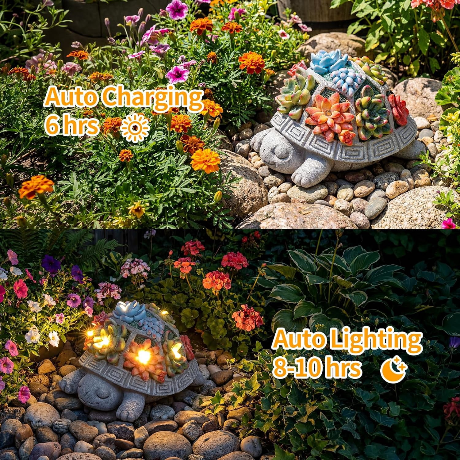 Solar Turtle Garden Outdoor Decor with Succulent & 7 LED Lights – Outside Tortoise Statue for Yard Patio Balcony Backyard - Home House Decoration Art Gift Men Dad Women Mom