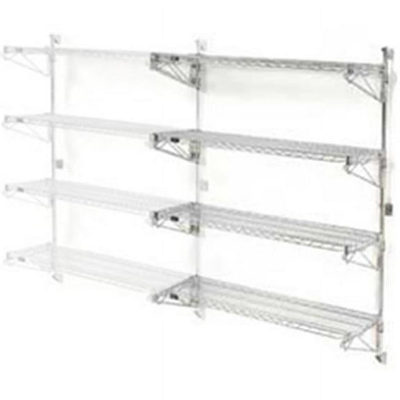 Nexel Wall Mount Wire Shelving Add-On - 4-Shelf, Chrome - 24 x 14 x 63 in.