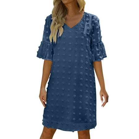 YUHAOTIN Female Hot Women s Summer Short Sleeve V Neck Mini Dress Chiffon Polka Dot Flowy Short Dress Plus Size Gowns And Evening Dresses Black Lace Dress Corset Dress for Women