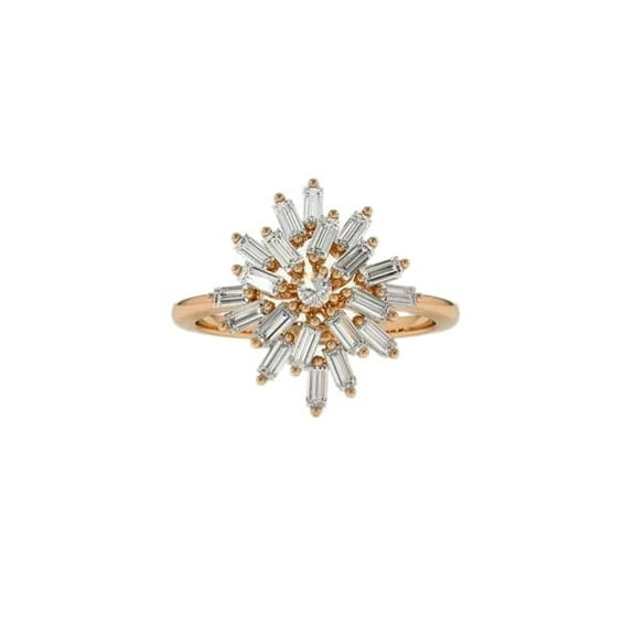 HeartsAndYou 3ct Engagement Ring for Women Baguette Cut Moissanite Floral Sunburst 18k Rose Gold over Silver