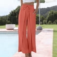 thumbnail image 6 of Hrsba Wide Leg Pants for Women Solid Color Elastic Waist Side Slit with Pockets Beach Style Summer Trousers, 6 of 8