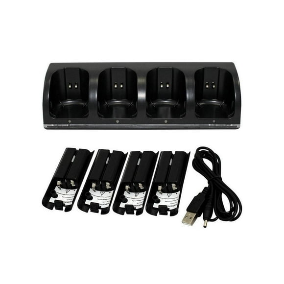 Station de Recharge 4 en 1 pour Télécommande Wii&Wii U, Chargeur avec 4 Blocs de Pile Rechargeable, Station de Charge à 4 Ports 4 Pcs Piles de Remplacement 2800mAh Câble USB, Télécommande Non Incluse