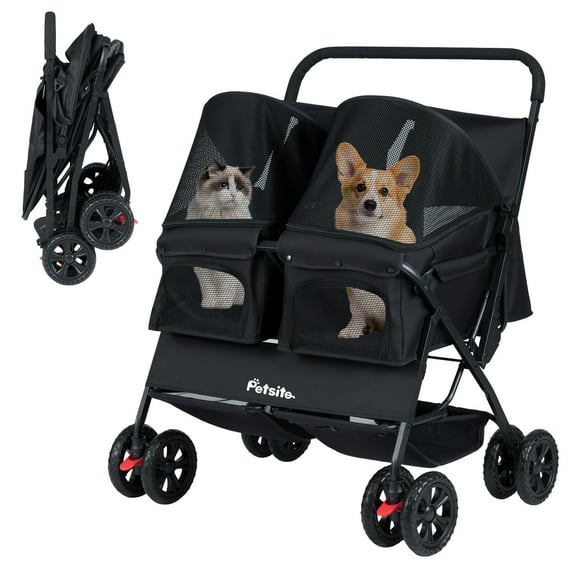 Gymax Double Pet Stroller w/ 2-seater Carrier Adjustable Sunshade Removable Pad