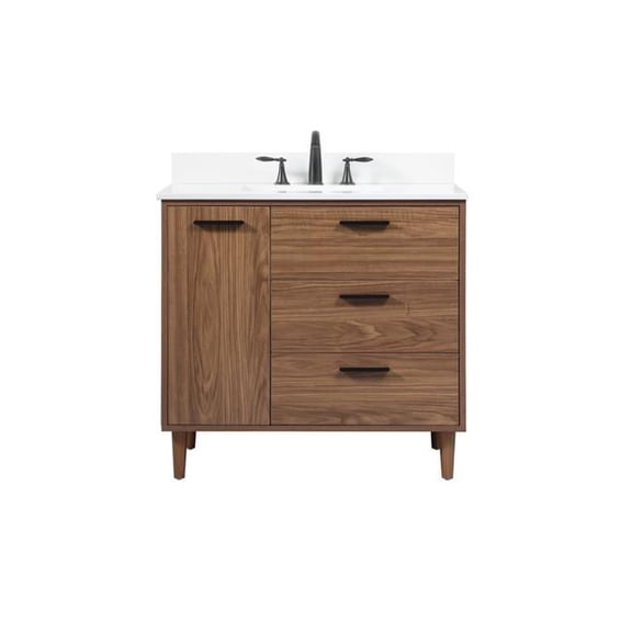22 x 34 x 36 in. Single Bathroom Vanity with Backsplash, Walnut Brown