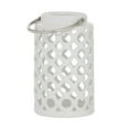 thumbnail image 6 of DecMode White Ceramic Circles Decorative Candle Lantern with Cut Out Design, 6 of 8