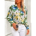 thumbnail image 4 of PRETTYGARDEN Women's Floral Blouses Dressy Casual V Neck Button Down Shirts Lantern Long Sleeve Boho Chiffon Spring Tops, 4 of 10