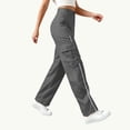thumbnail image 4 of Ecqkame Cargo Pants for Women Multi Pocket Elastic Waist Straight Leg Solid Outdoor Pant Hiking Work Casual Travel Daily Long Trousers Dark Gray L, 4 of 6