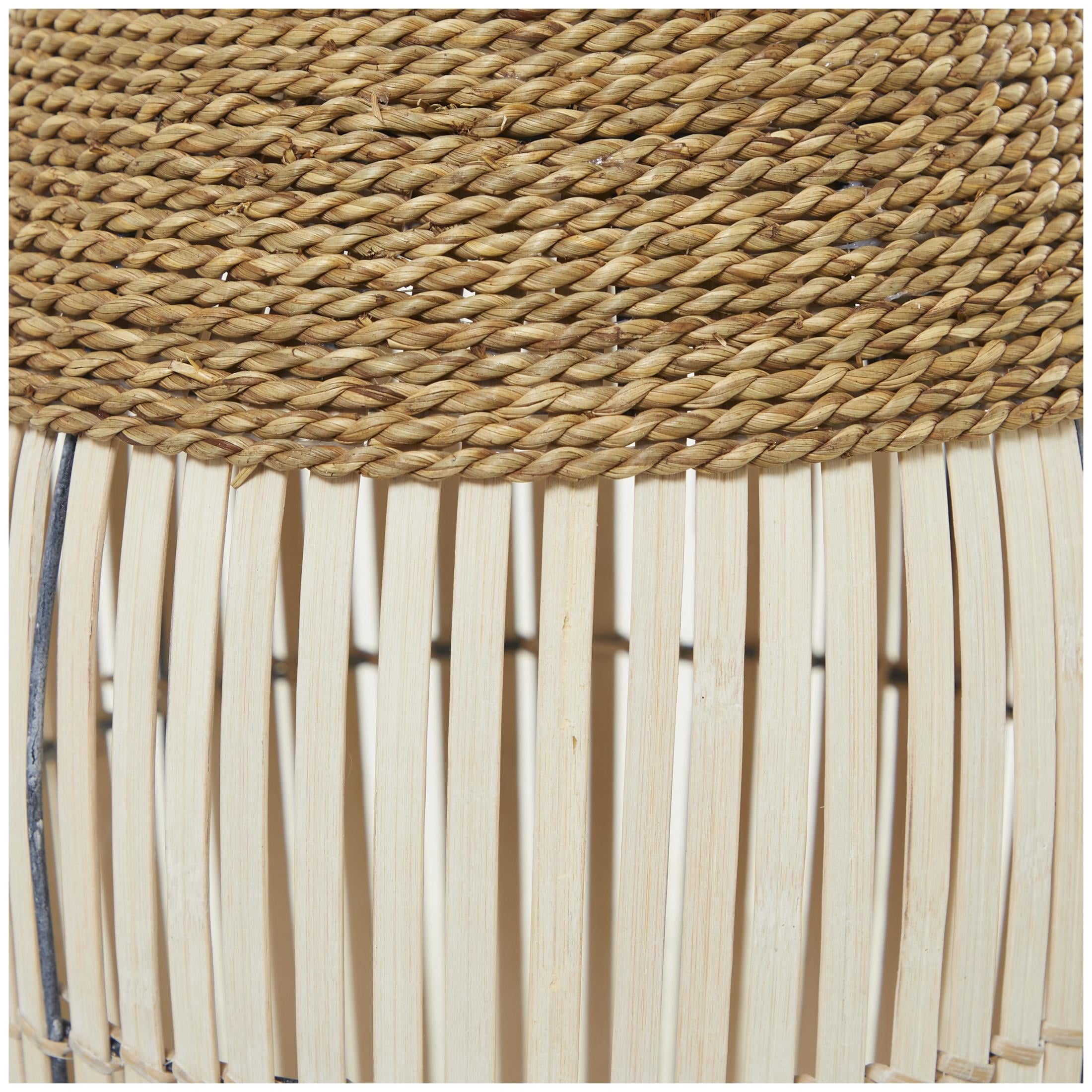 DecMode 40" Handmade Wrapped Tall Floor Brown Seagrass Vase with Cream Slatted Bamboo Center