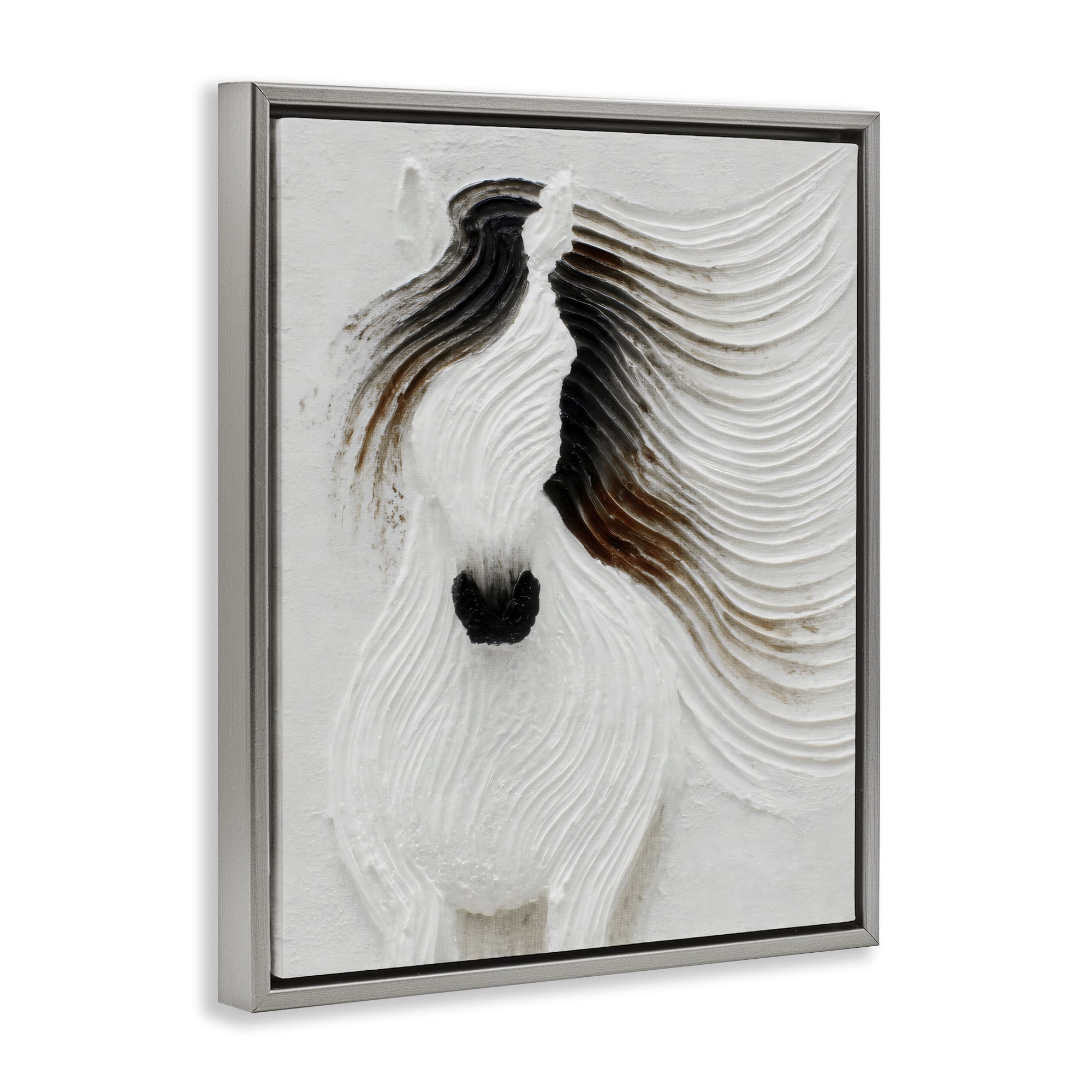Stupell Industries Grooved Horse in Flowing Motion Gray Framed Floater Canvas Wall Art, design by Ink Drop Loft