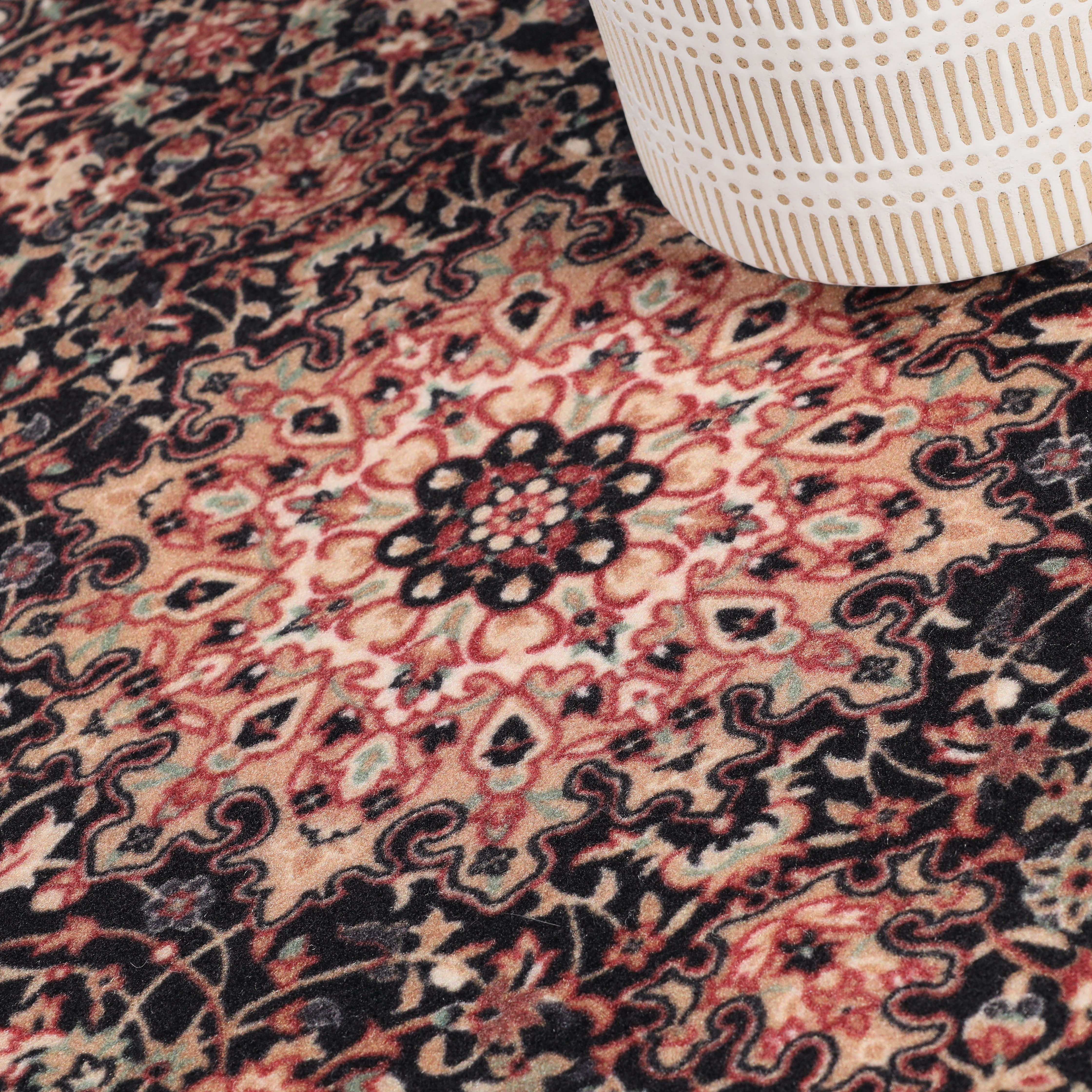 Superior Chatou Floral Medallion Washable Indoor Area Rug, 12' x 15', Black - Ivory