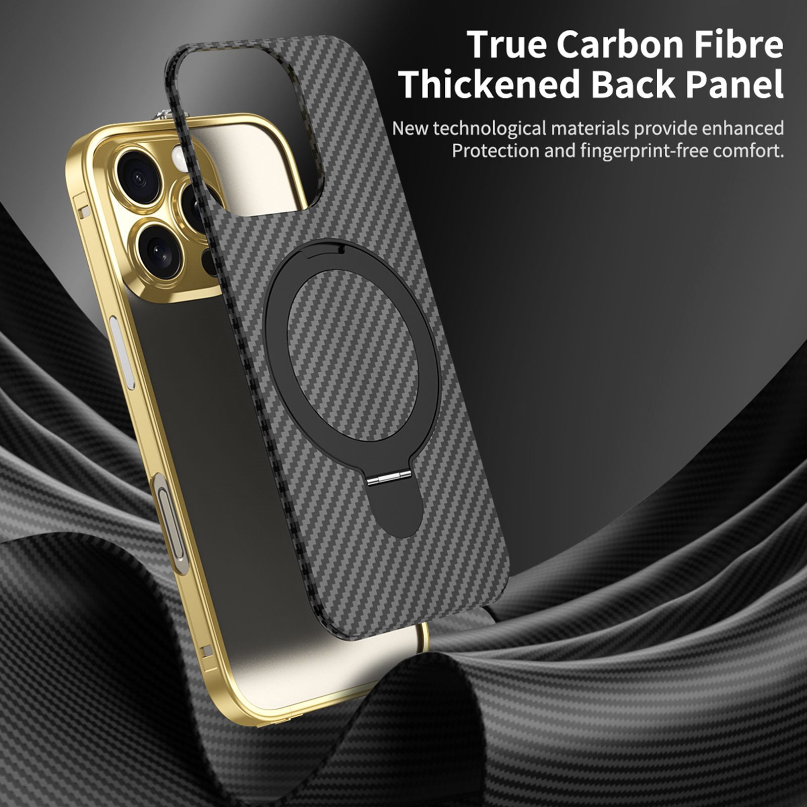 ELEHOLD for iPhone 15 Pro Case,Compatible with Magsafe Accessories, Heavy Duty  Carbon Fiber Ring Kickstand Magnetic Rugged Shockproof Case for iPhone 15 Pro,Silver