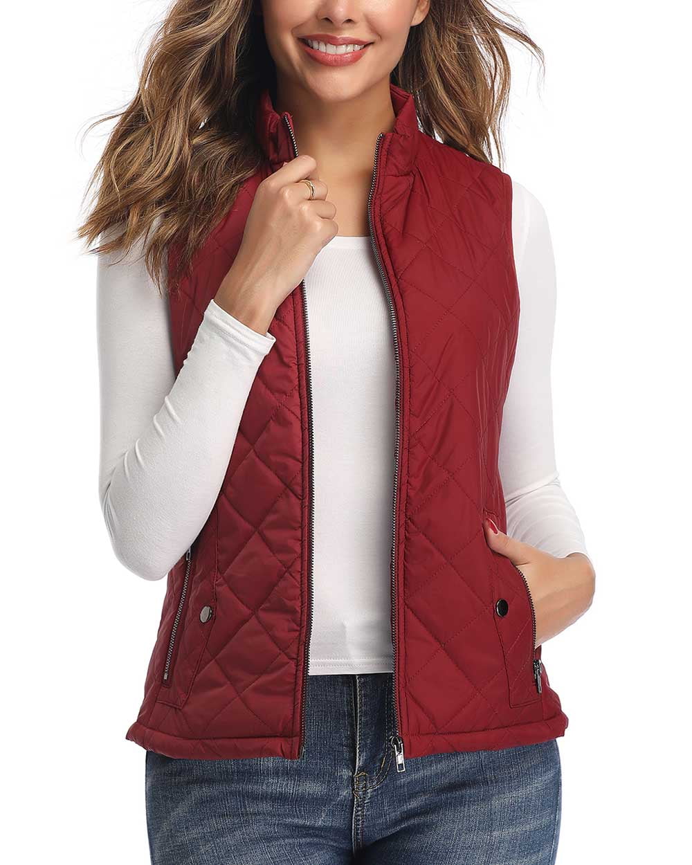 Women's Basic Quilted Fully Lined Lightweight Zip Up Hoodie Vest S,M,L,XL