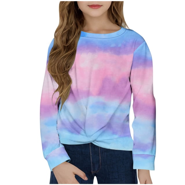 Yanlir Girls Spring Summer T Shirts Kids 2025 Fashion V Neck Ruffle Long Sleeve Tops Front Button Soft Loose Blouse 4-13 Years(Blue#3,5 Years)
