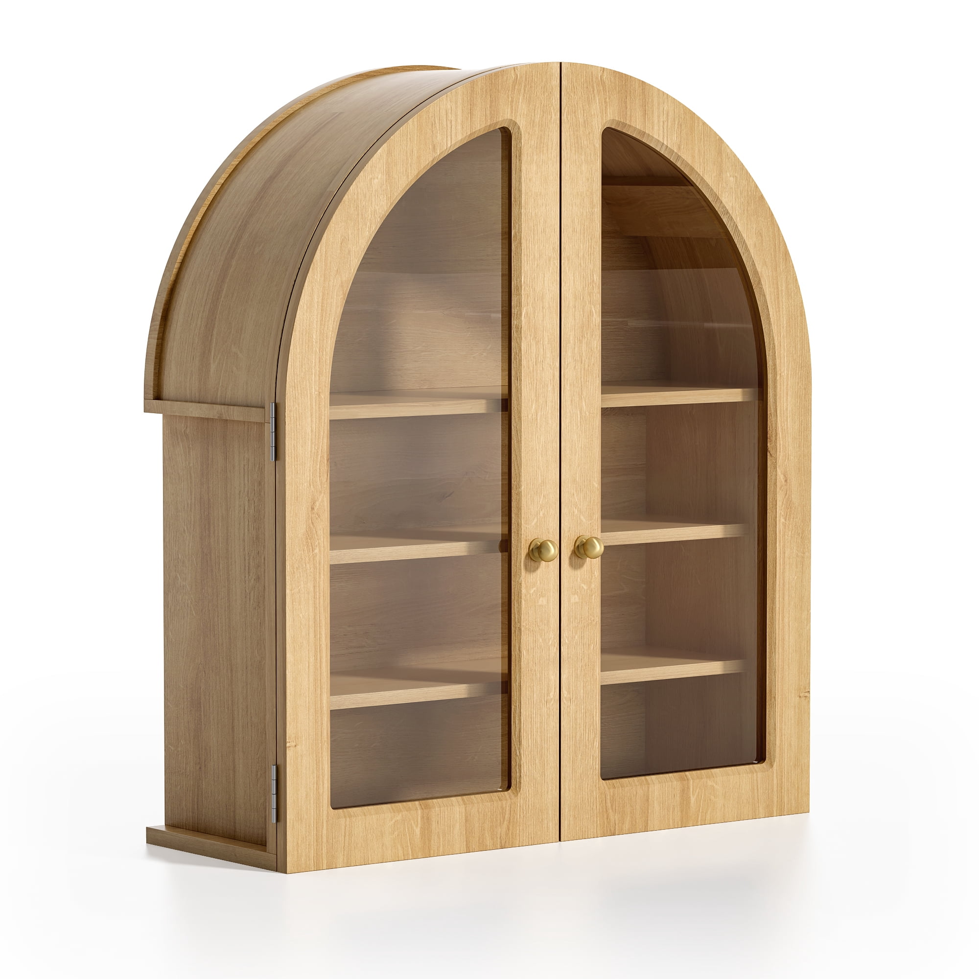 Joyyskill Arched Bathroom Wall Cabinet Modern Wooden Medicine Cabinet with Acrylic Doors, Farmhouse Wall Mounted Cupboard Storage Organizer, Natural Oak