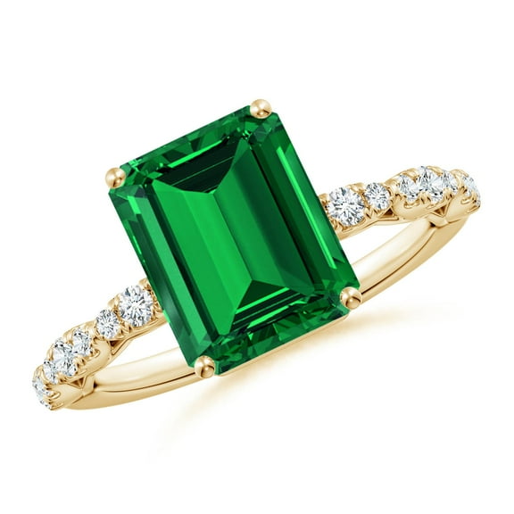 ANGARA Classic Emerald-Cut Lab Grown 2.85 Ct Emerald Crescent Engagement Ring for Women in 14K Yellow Gold (Size-10x8mm) | May Birthstone, Anniversary, Jewelry Gift for Women | Lab-Grown Emerald Ring