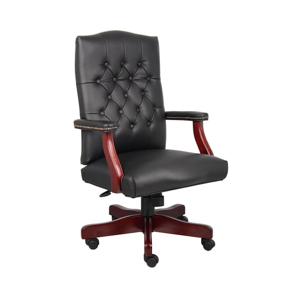 Pemberly Row Traditional High Back Faux Leather Tufted Executive Chair in Black