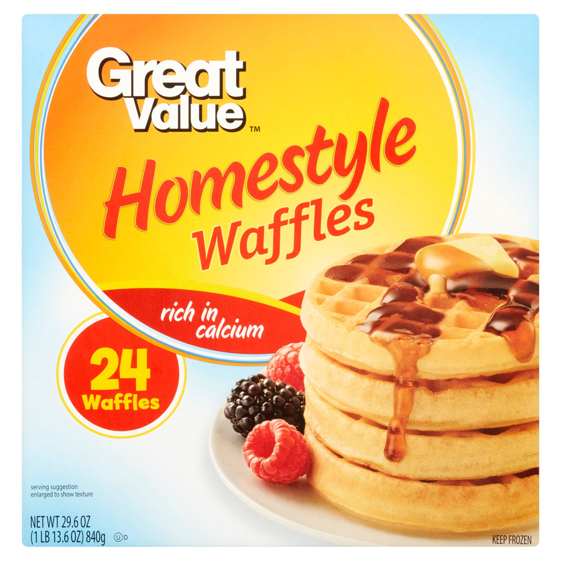Great Value Homestyle Waffles, 29.6 Oz, 24 Ct (Frozen)