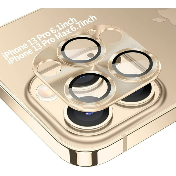 for iPhone 13 Pro / iPhone 13 Pro Max Camera Lens Protector, Tempered Glass Camera Cover Screen Protector Accessories, Aluminum Alloy Metal, Case Friendly (Gold)
