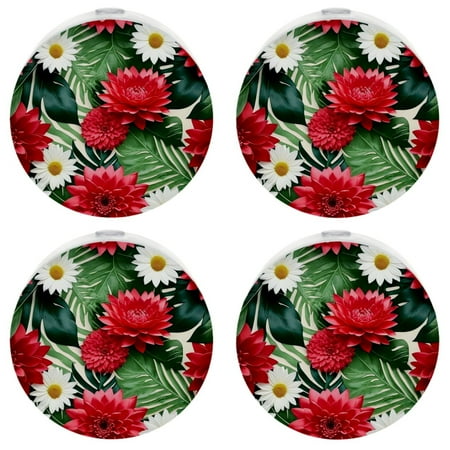 

YZUOUZY Night Light Lamps for Bedroom a Set of 4 Tropical Hibiscus Floral Plants Flowers