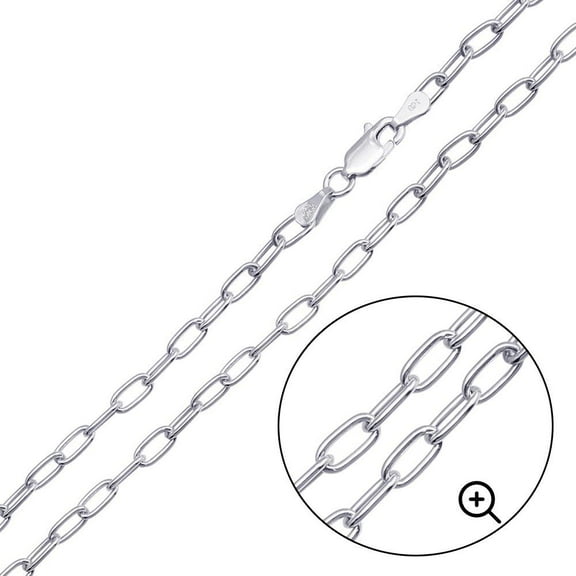 Rhodium Plated 925 Sterling Silver Oval Paperclip Link Chain 3.1mm Made in Italy 7" Jewelry Female