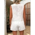 thumbnail image 5 of Floral Eyelet Embroidered Sets for Women 2 Piece Summer Shorts Button Down Vest Dressy Causal Vacation Set White XL, 5 of 7