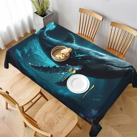 

Table Cloth Rectangle Table Vintage Blue Pattern Whale Tablecloth 60 x 90 Inch Wrinkle Resistant Decorative Fabric Table Cover for Dining Party Indoor Outdoor