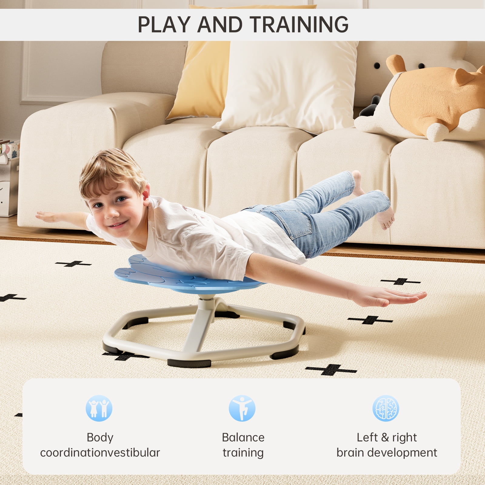 Sensory Spinning Chair for Autistic Sensory Swivel Chairs Sit, Enhancing Motor Skills Educational Indoor & Outdoor (Blue)