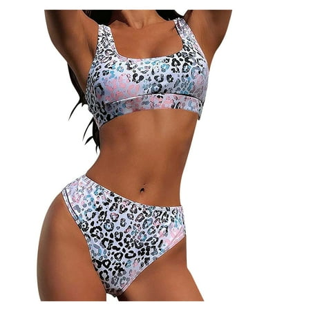 

Fsqjgq Sports Bra and Shorts Set Leopard Swimsuit Women s Tight Printed Split Temperament Bikini Beach Swimwears Tankinis Set Plus Size Guard Womens Nylon Black L