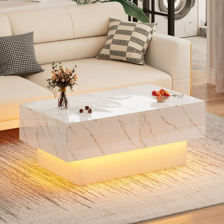Hironpal Modern Contemporary Storage Rectangle Marble Coffee Table