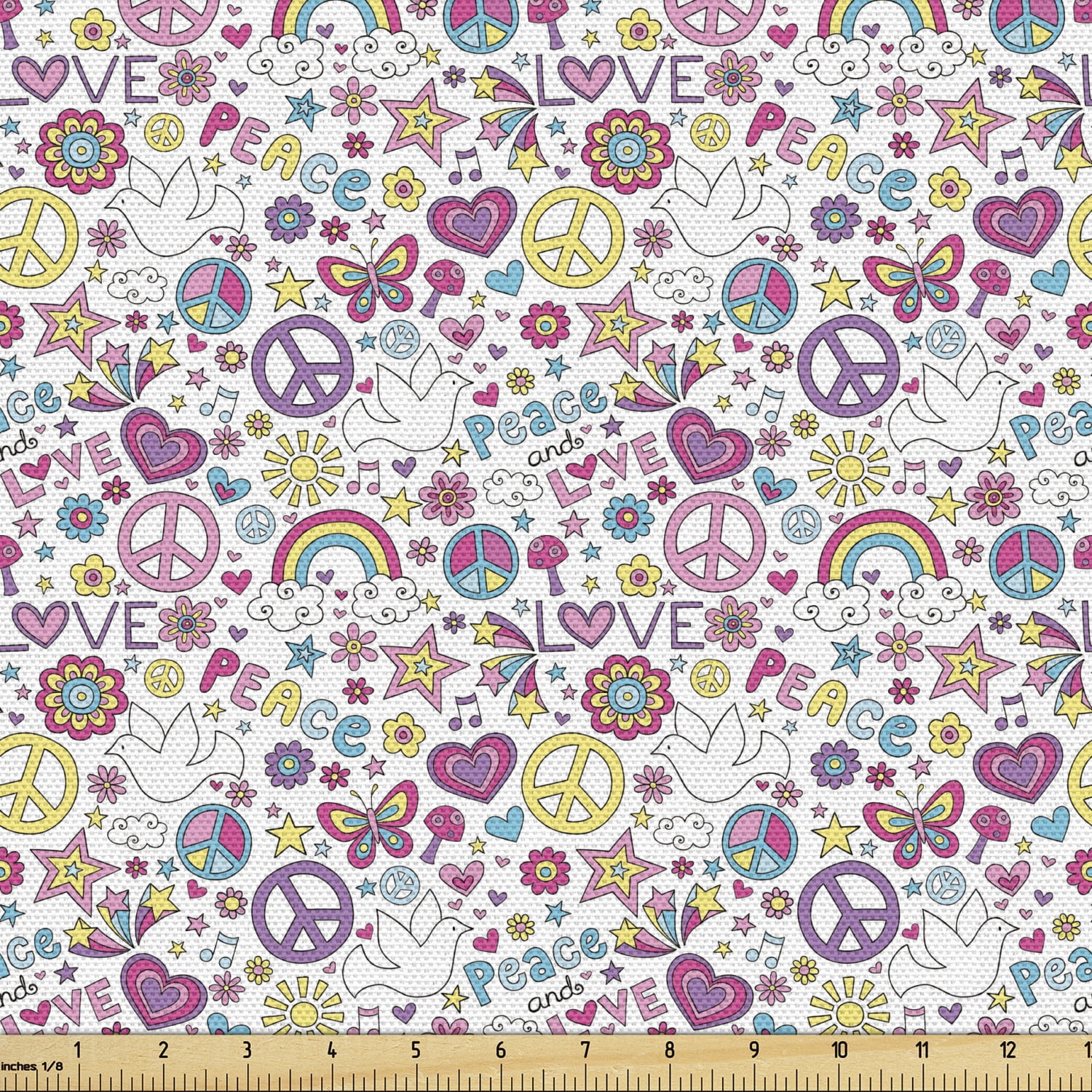 Hipster Upholstery Fabric by the Yard Retros of Sixties Peace Magic