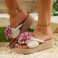 thumbnail image 4 of Beach Flower Platform Slip on Sandals for Women 2025 Summer Boho Vacation Memory Foam Chunky Dress Slippers, 4 of 6