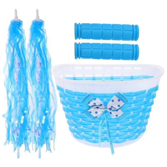 OULII 1Set Durable Blue Bike Accessories Set with Basket Streamers and Handlebar Covers for Bicycles