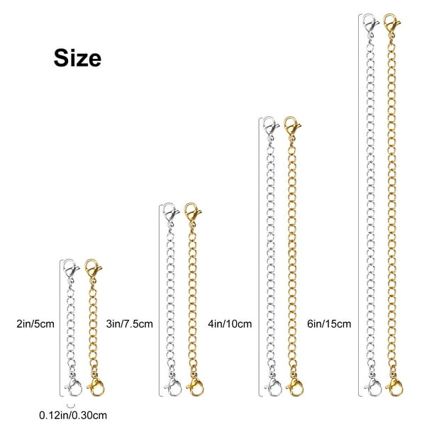 24/12Pcs Chain Necklace Extenders, Stainless Steel Jewelry Extenders for  Necklaces, Golden & Silver Bracelet Extender Set, Chain Extenders for  Necklace, Bracelet and Jewelry Making (2”, 3”, 4”, 6”) 
