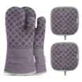 thumbnail image 1 of HEANUJJ 2Pcs Oven Mitt Set with Pot Holder Cotton Heat Resistant Grey Kitchen Accessories for Safe Cooking, 1 of 7