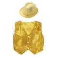 thumbnail image 2 of iixpin Boys Girls Sequins Dance Vest Top Button Down Waistcoat and Hat Tie Outfits Fancy Party Dance Performance Costume Gold 5-6, 2 of 7