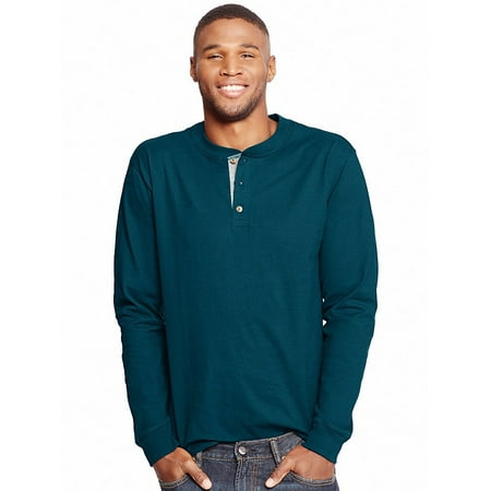 Hanes Men's Long Sleeve Beefy Henley Shirt - Dark Teal S