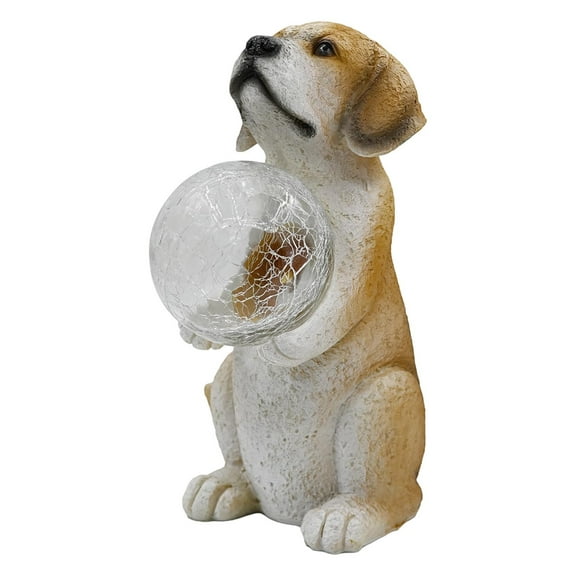 Solar Dog Sculpture Garden Figurine Lawn Ornament Creative Funny Dog with Ball for Outside Patio Yard Decor