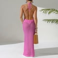 thumbnail image 6 of Halter Swimsuit Cover Ups for Women Crochet Knit Hollow Out Sleeveless Long Maxi Sundresses, 6 of 7